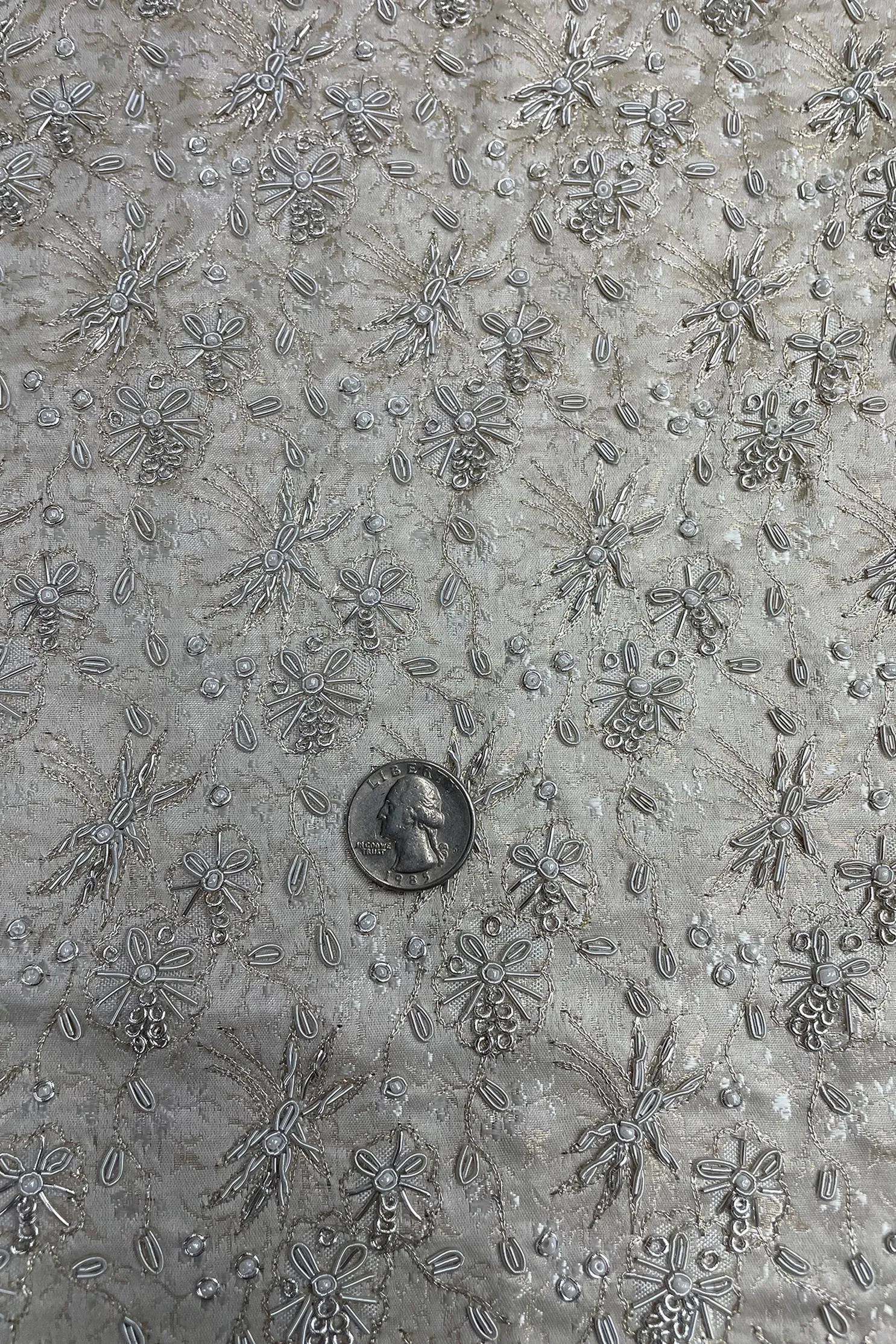 Silver White Beading on Creamy White